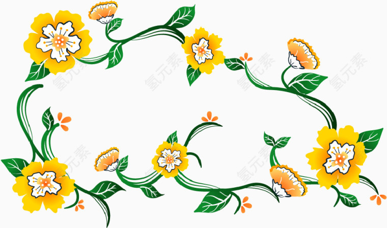 黄色花朵藤曼边框 
