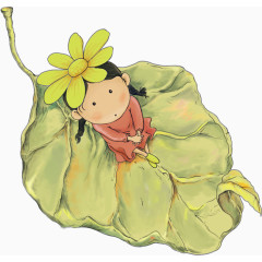 卡通人物小女孩叶子树叶素材PNG