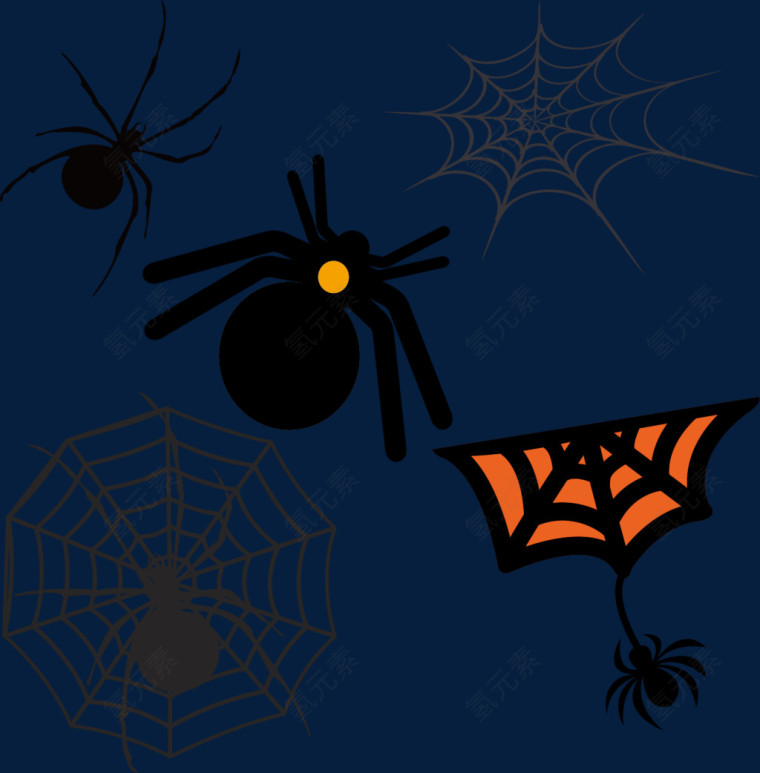 水彩蜘蛛和蜘蛛网卡通手绘