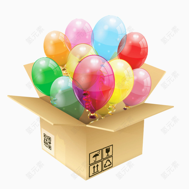 纸箱里的彩色气球