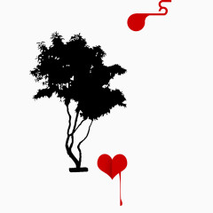黑色树木  红色心形 创意拼接