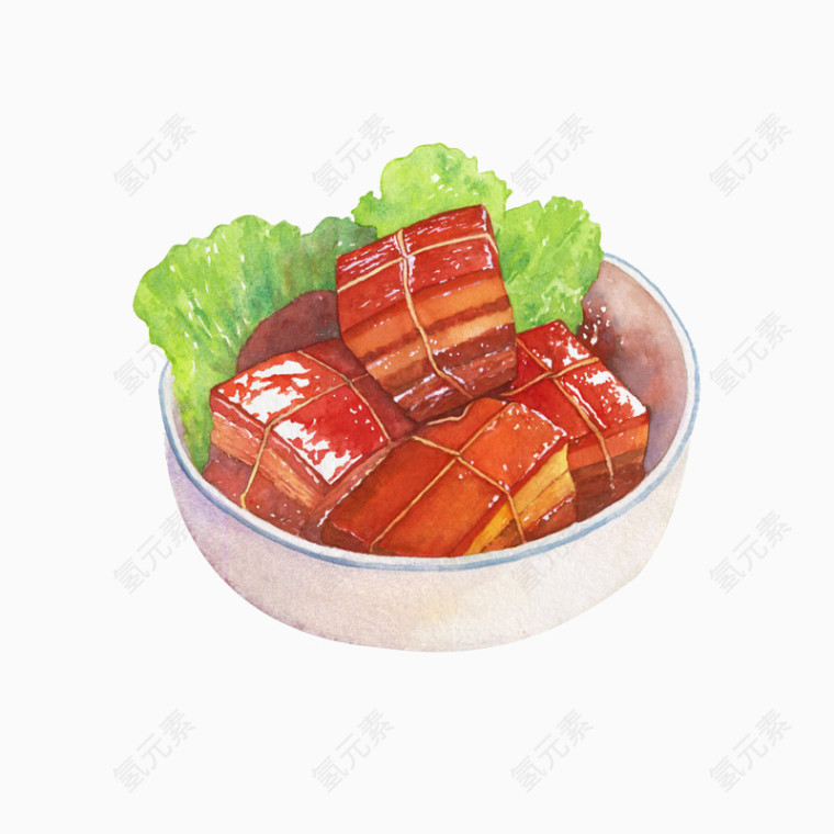 手绘碗里的红烧肉