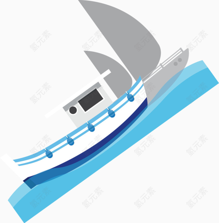帆船卡通手绘装饰元素图标元素