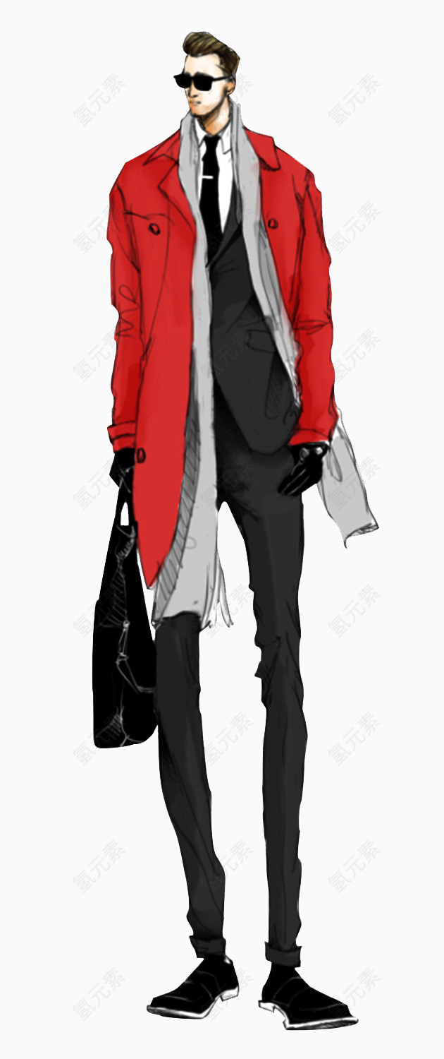 时尚红色风衣男人