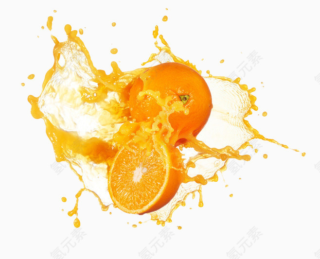 橙子碰撞和橙汁飞溅
