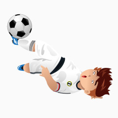 卡通手绘白色衣服横踢足球男孩