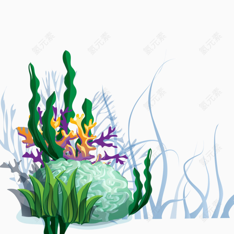手绘卡通海底植物