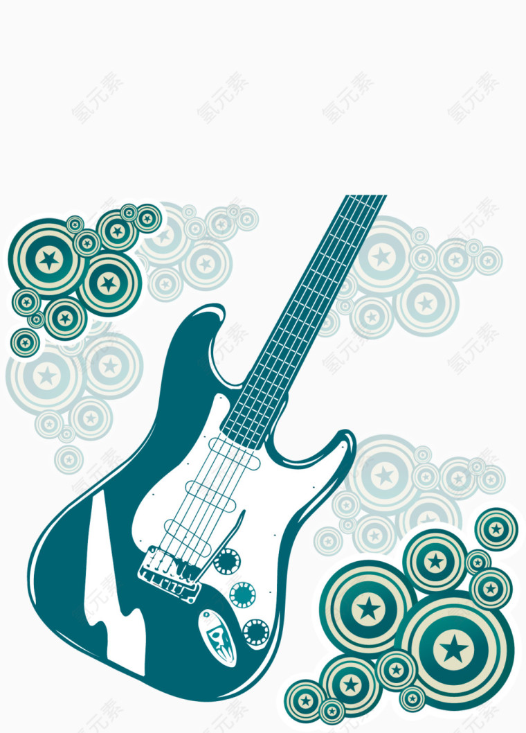 蓝色花纹吉它乐器矢量素材