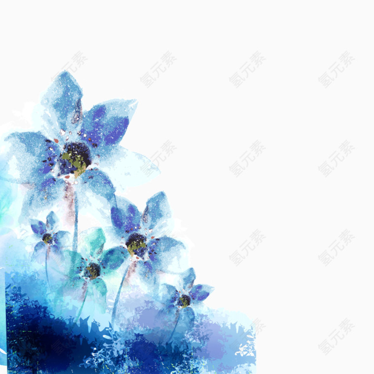 水墨 蓝色 花朵
