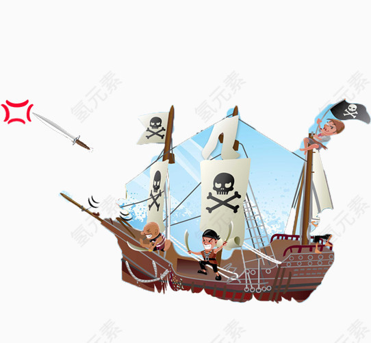 海盗船卡通手绘装饰元素