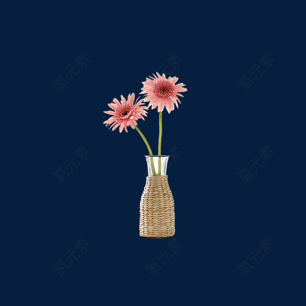 粉色雏菊玻璃藤编花瓶