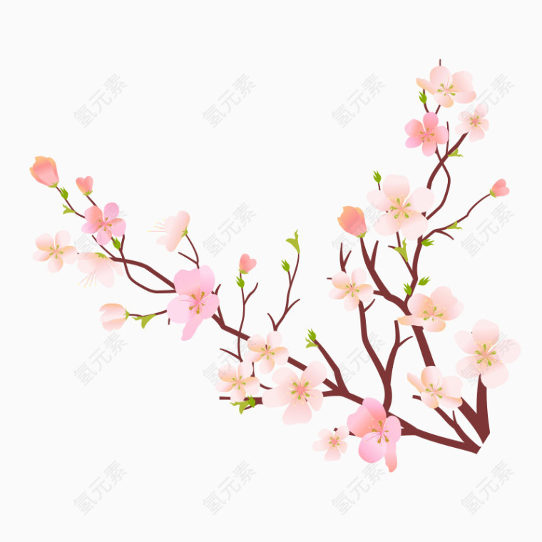 卡通手绘粉色桃花树枝