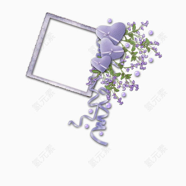 紫色薰衣草爱心矩形边框