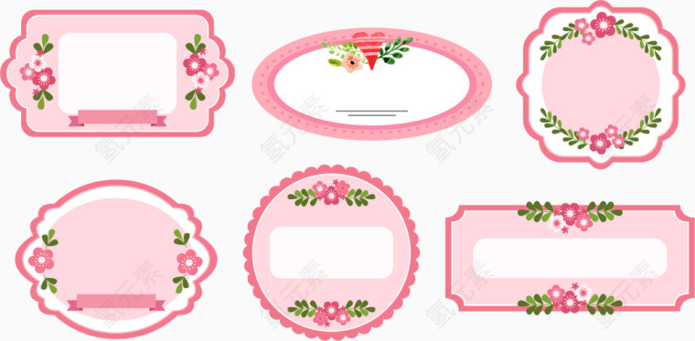 粉色浪漫花朵促销标签边框合集 