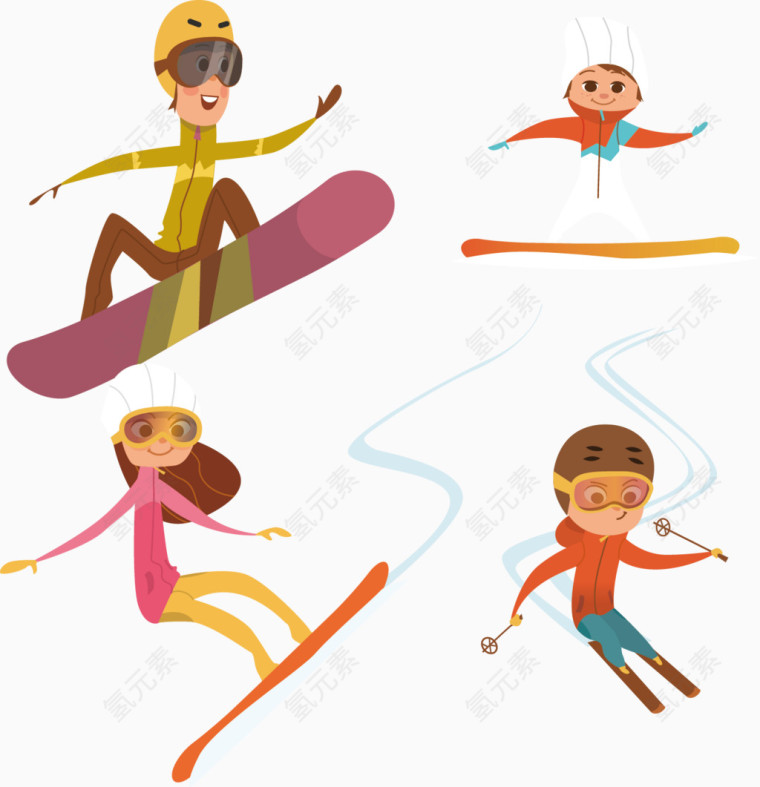 滑雪卡通人物卡通手绘装饰元素