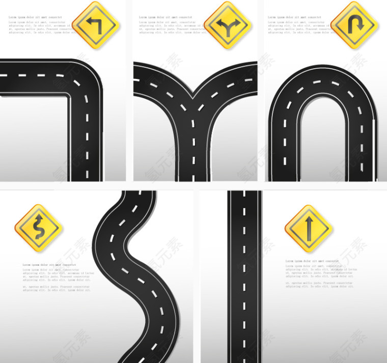 5款道路与标志设计矢量素材