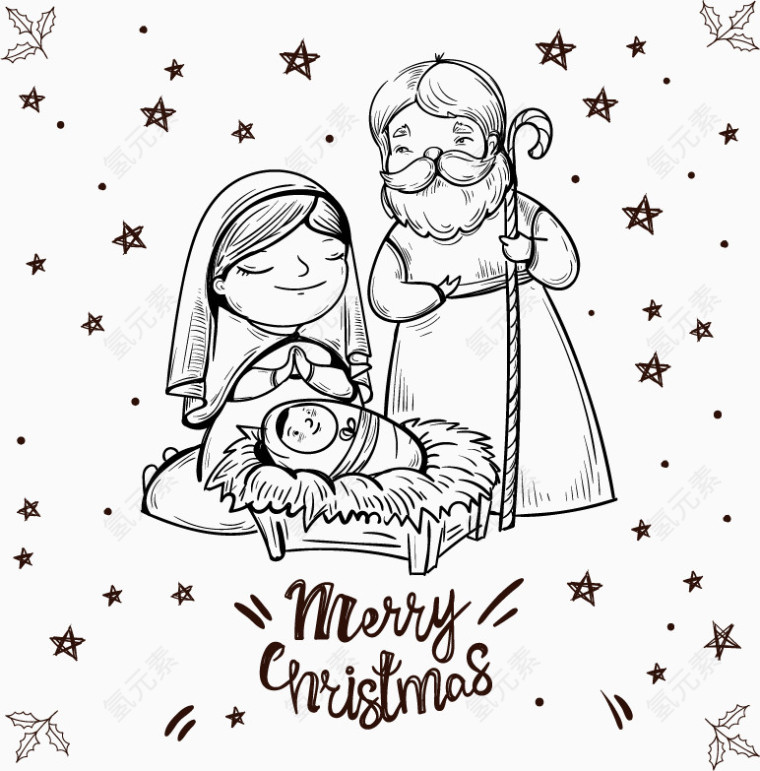 手绘素描耶稣诞生