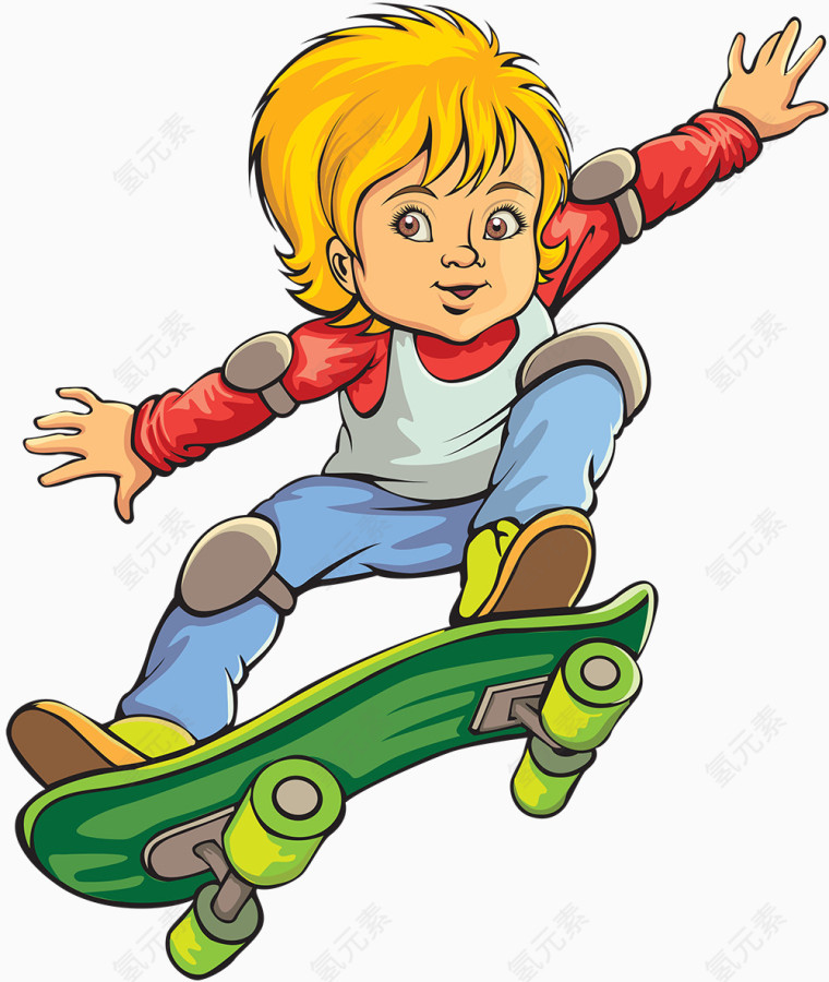 儿童手绘男孩滑板