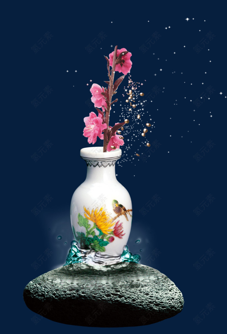 插花花瓶与石头