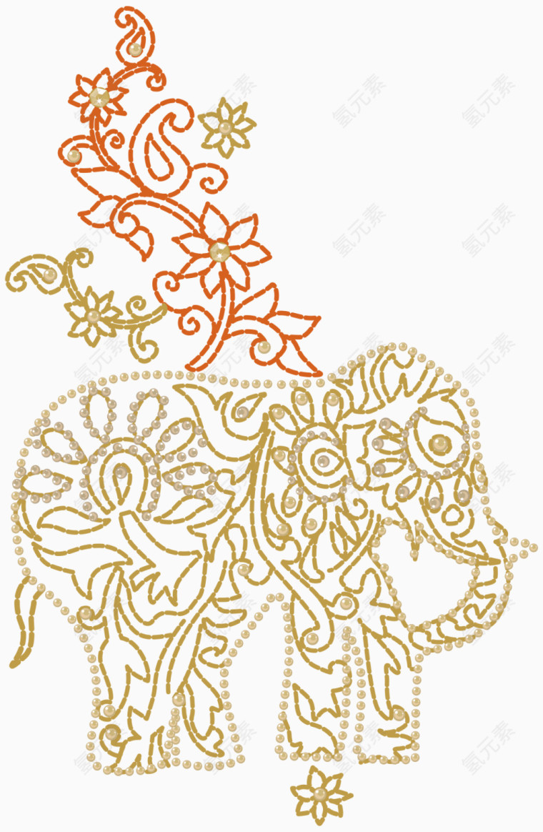 珍珠大象十字绣花纹