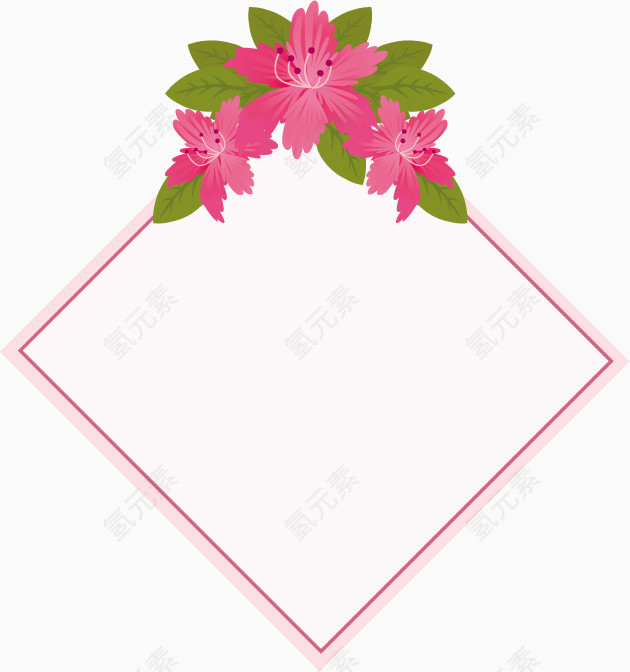 粉色桃花装饰的菱形边框