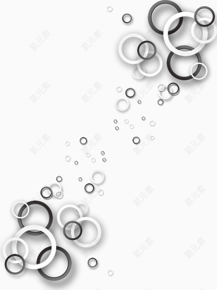黑白圆环立体装饰效果元素