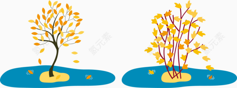 矢量秋天树和落叶