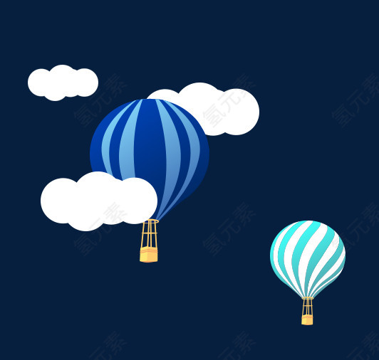 卡通手绘热气球和白云