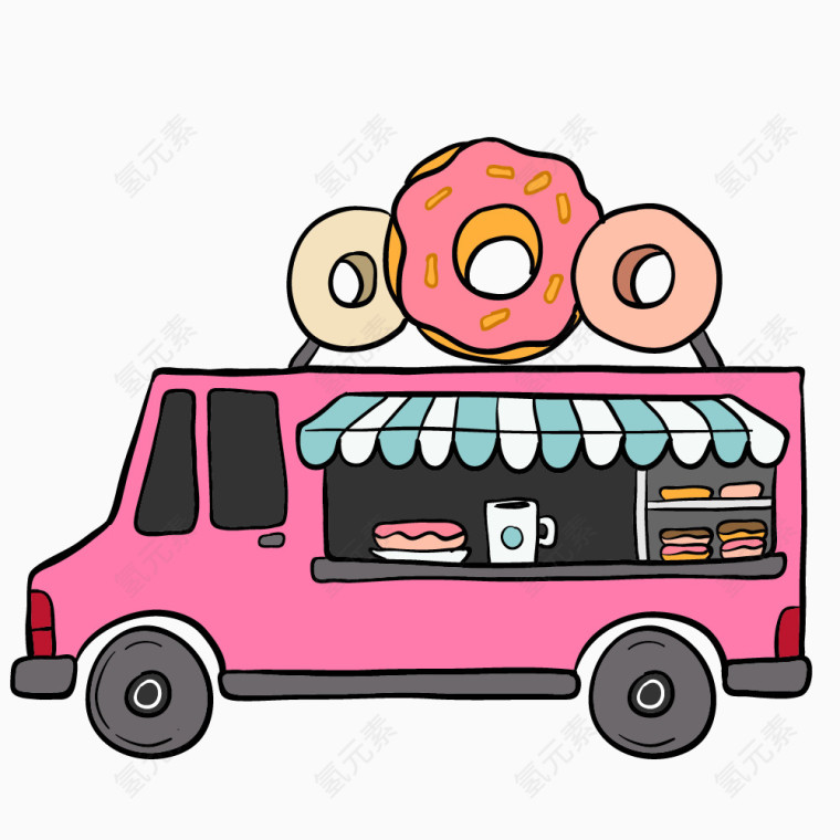 卡通手绘甜甜圈移动快餐车