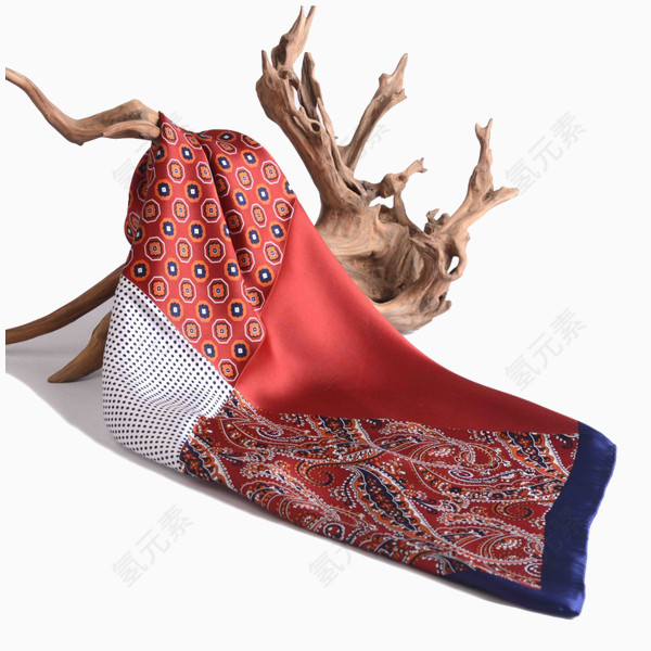 韩国装饰领巾丝巾女复古暗红色花纹