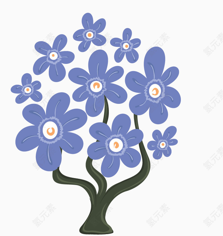 蓝色小花可爱卡通小树