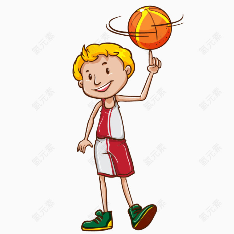 卡通手绘篮球手上玩球男运动员