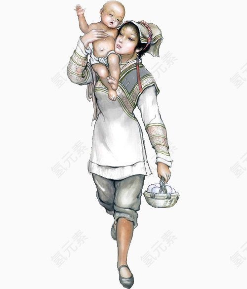 母亲节中国风卡通人物卡通手绘装饰元素