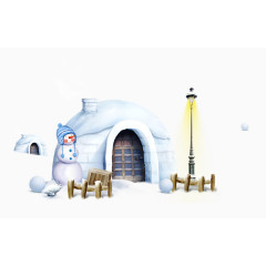 卡通覆盖雪的小房子