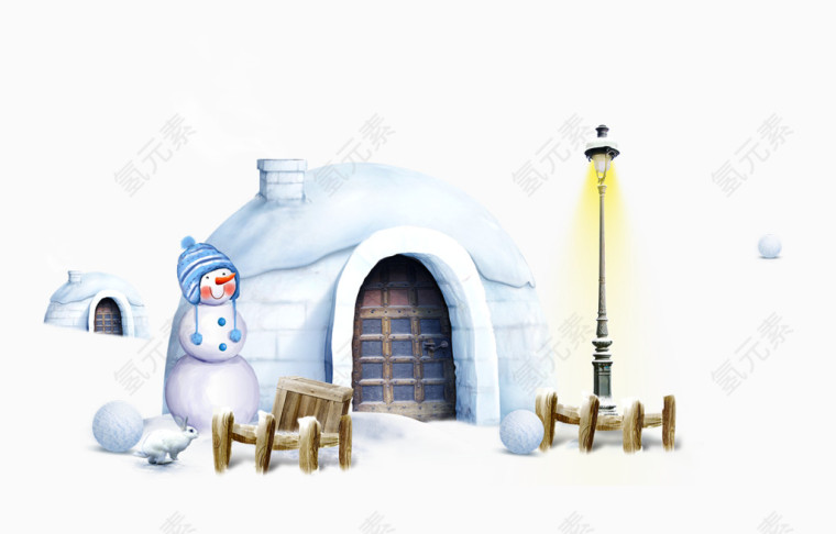 卡通覆盖雪的小房子
