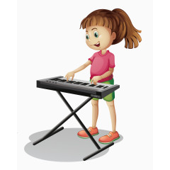 卡通手绘弹电子琴的女孩 