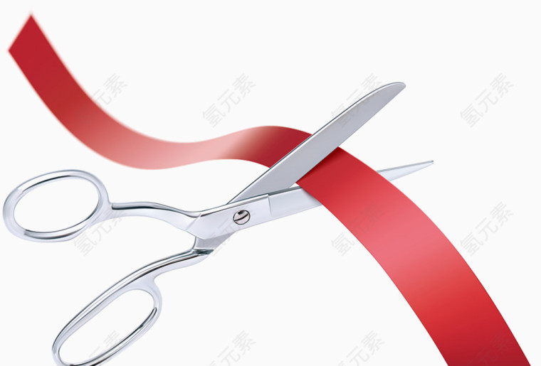 剪红色彩带的剪刀矢量素材