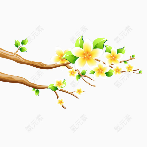 卡通手绘树枝上的黄色花朵
