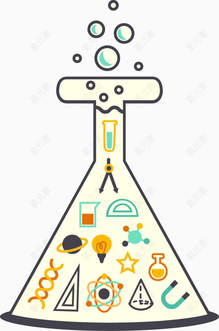 矢量手绘化学元素试剂瓶