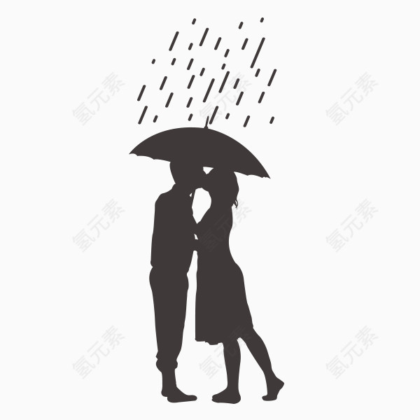 雨中接吻的情侣剪影