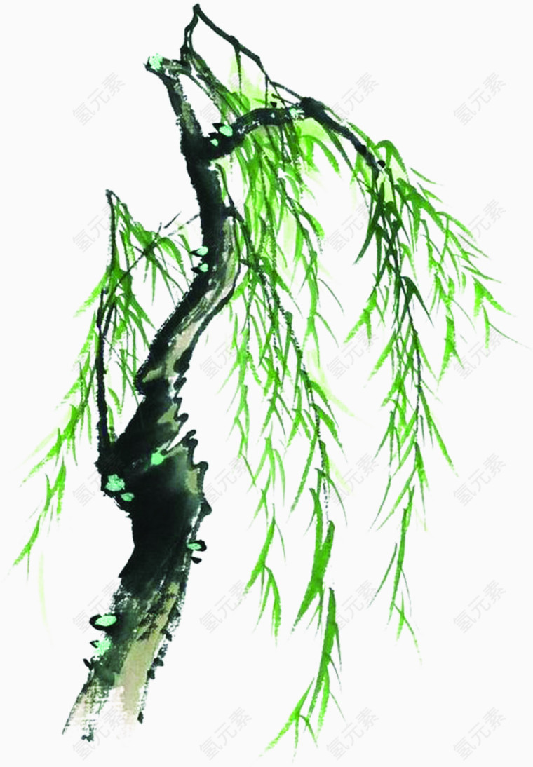 手绘水墨中国风柳树