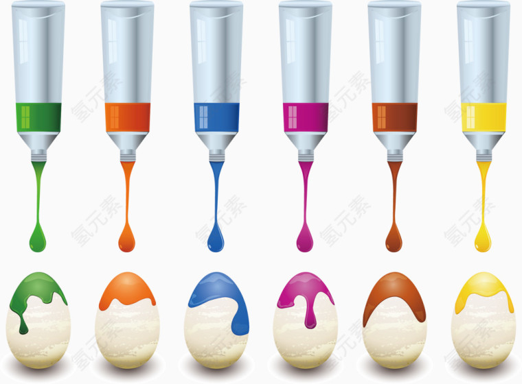 各种颜色的颜料滴在鸡蛋上面