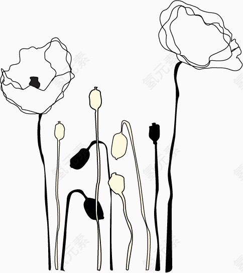 手绘线条花卉矢量素材