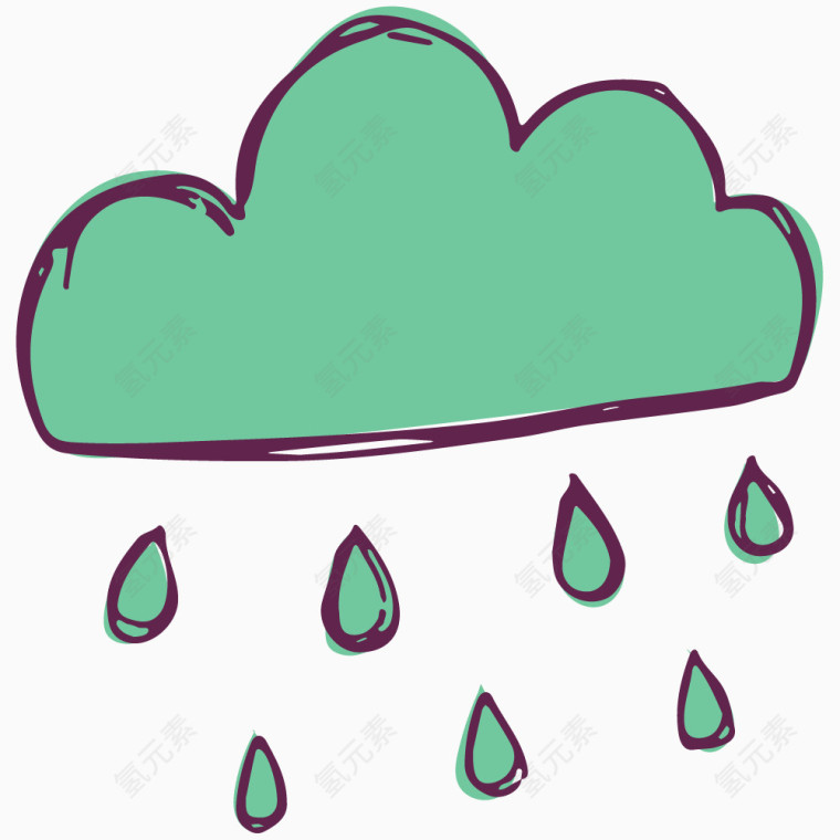 卡通手绘绿色下雨的云朵 