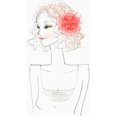 卡通戴红花的卷发女生