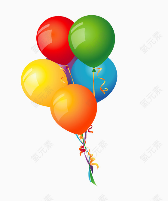 飘浮的彩色气球和丝带手绘卡通