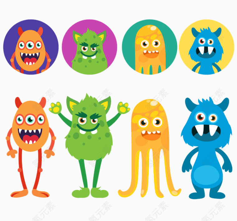8款卡通怪物与头像设计矢量素材