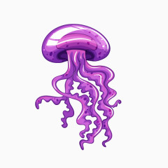 卡通手绘紫色水母