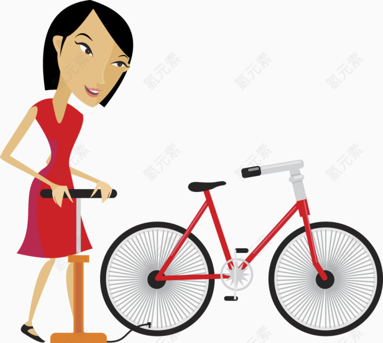 给自行车打气的女子