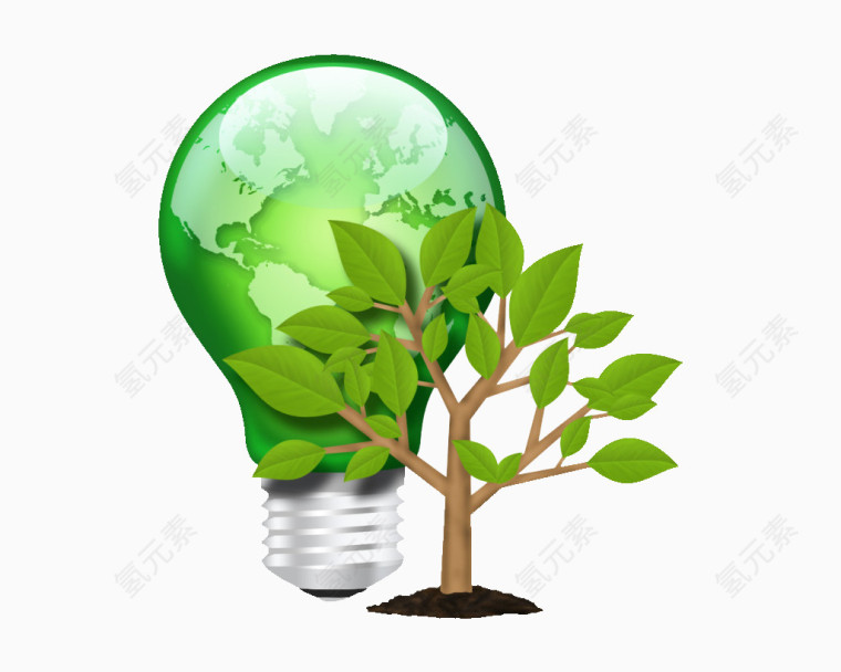绿色环保灯泡和小树